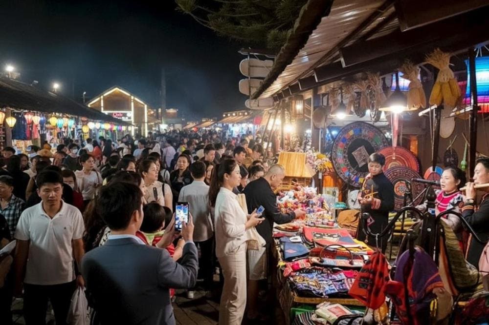 Gian hàng quà lưu niệm với những món quà đậm chất Tây Bắc.